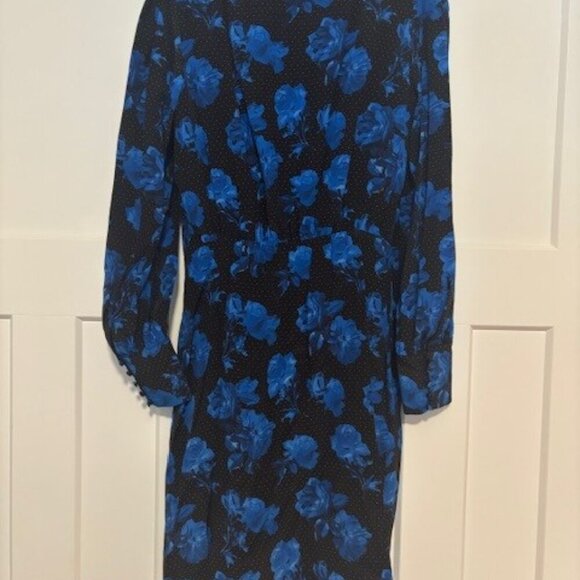 NWT Designer The Kooples Silk Dress // Blue and Black Floral // Size 3, Large - Picture 8 of 10